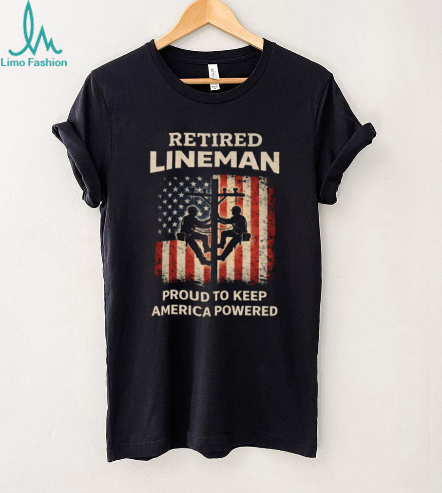 Retired Lineman Proud To Keep America Powered US Flag - Adult & Kids T-Shirts, Sweatshirts & Hoodies apparel design preview 1