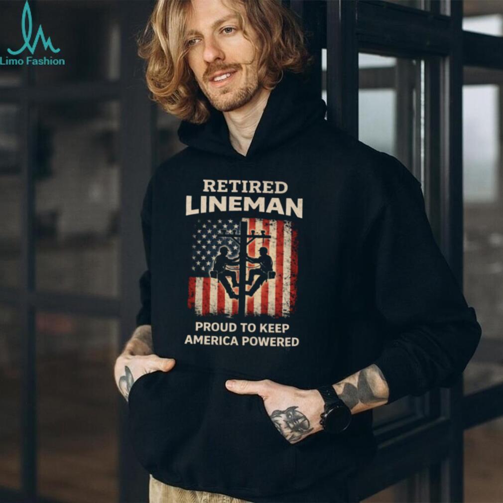 Retired Lineman Proud To Keep America Powered US Flag - Adult & Kids T-Shirts, Sweatshirts & Hoodies apparel design preview 2