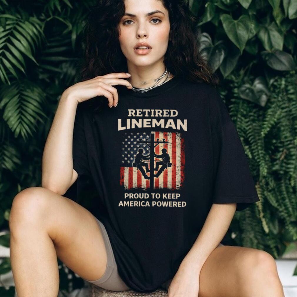 Retired Lineman Proud To Keep America Powered US Flag - Adult & Kids T-Shirts, Sweatshirts & Hoodies apparel design preview 4
