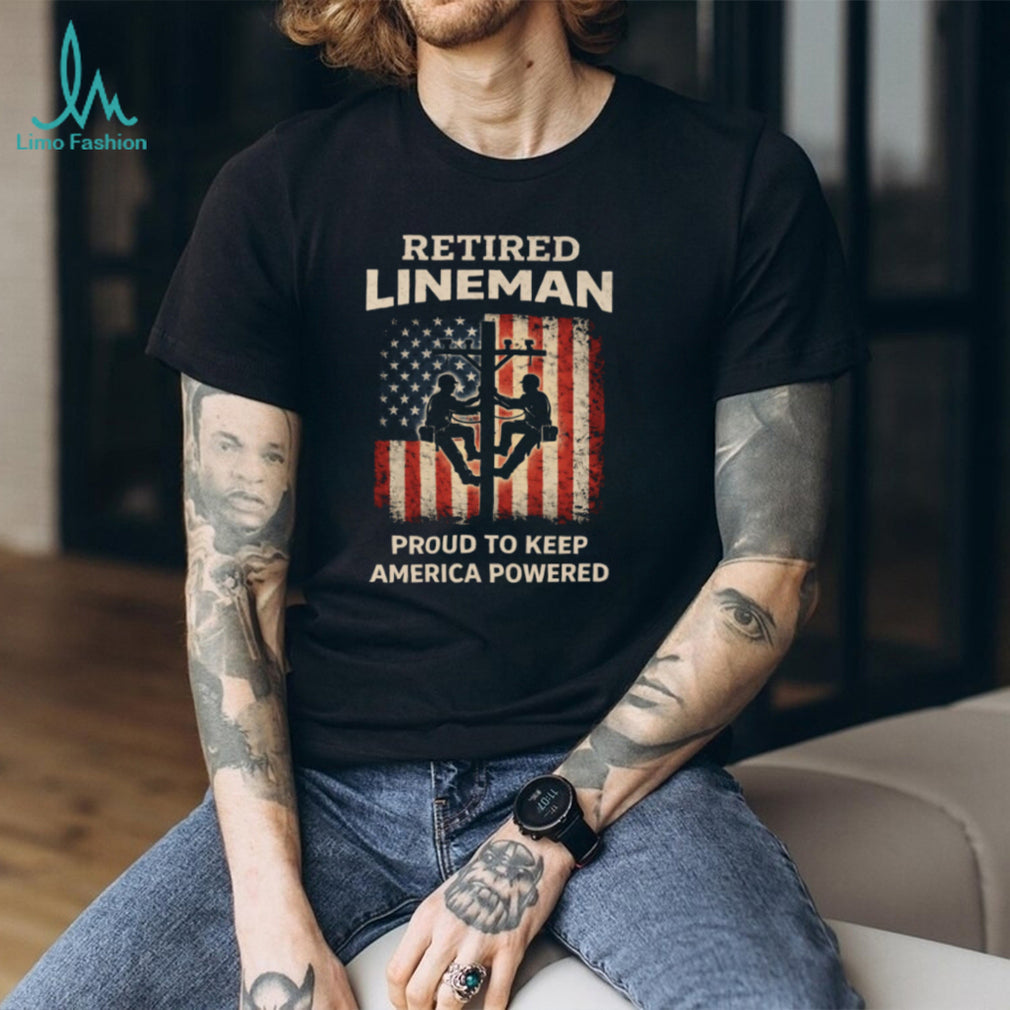 Retired Lineman Proud To Keep America Powered US Flag - Adult & Kids T-Shirts, Sweatshirts & Hoodies apparel design preview 5