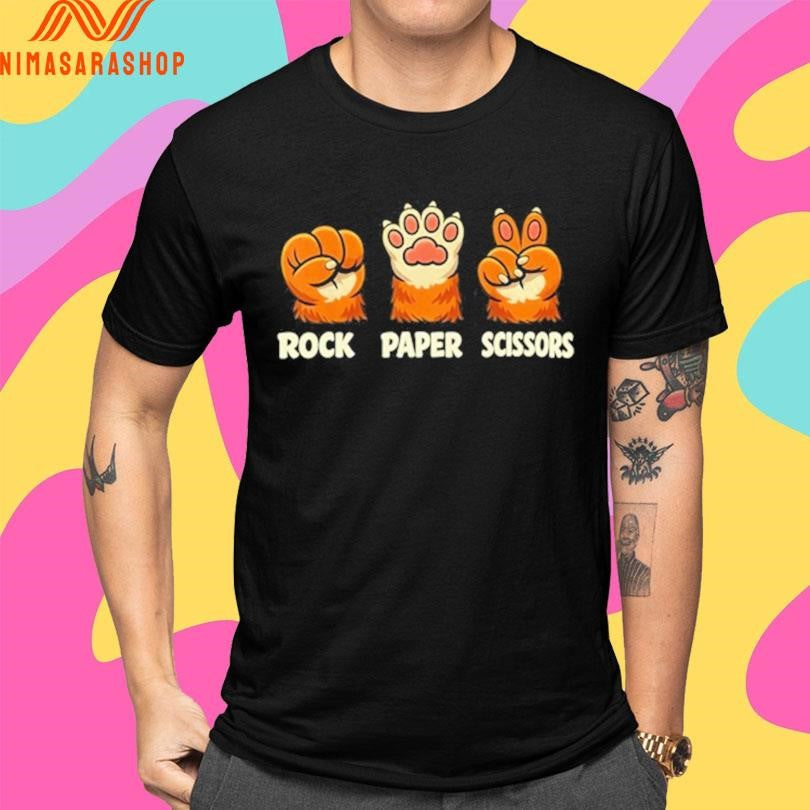 Retro Rock Paper Scissors Cat Paw Humor Pet Lover - Adult & Kids T-Shirts, Sweatshirts & Hoodies apparel design preview 4