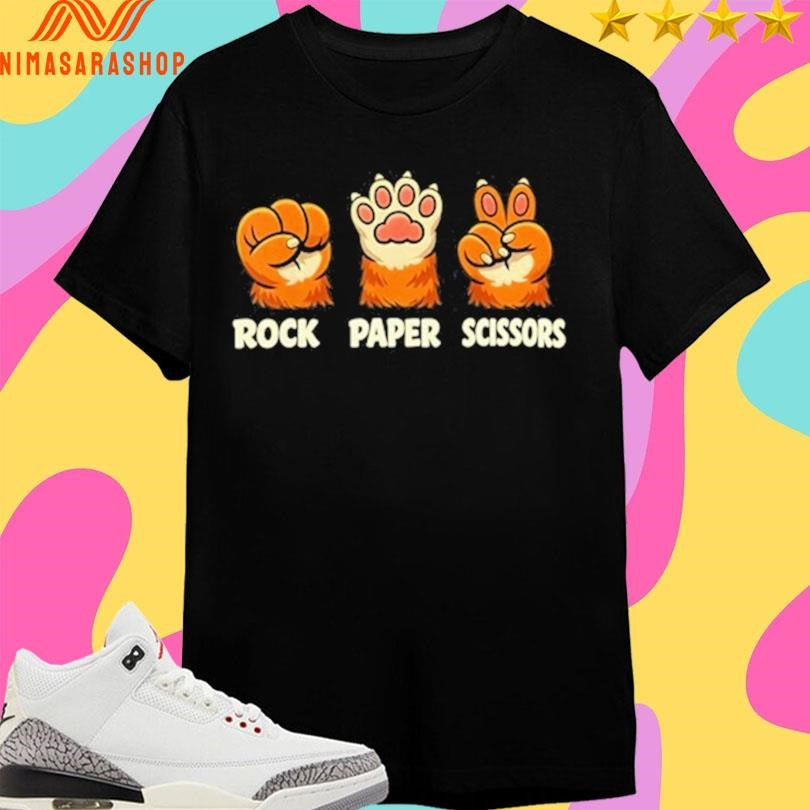 Retro Rock Paper Scissors Cat Paw Humor Pet Lover - Adult & Kids T-Shirts, Sweatshirts & Hoodies apparel design preview 1