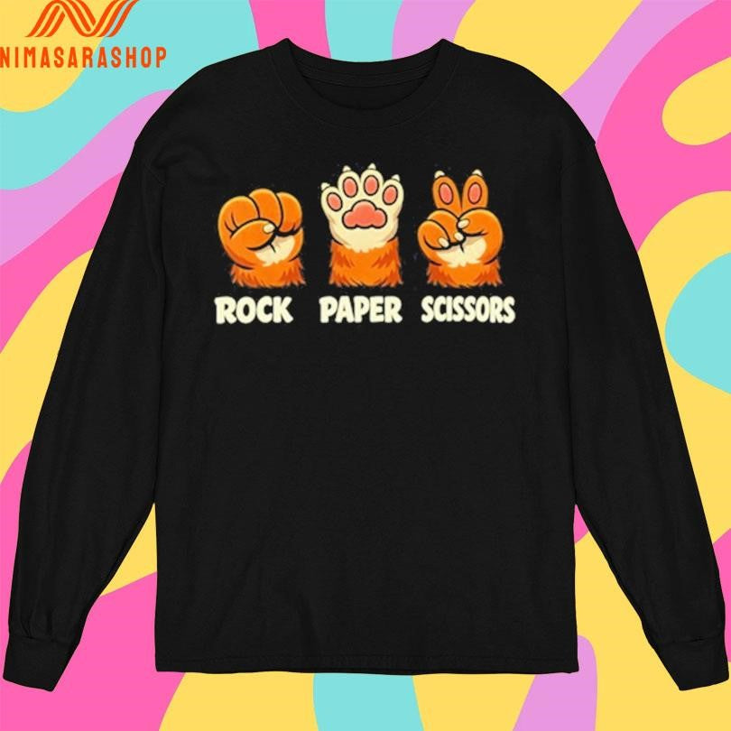 Retro Rock Paper Scissors Cat Paw Humor Pet Lover - Adult & Kids T-Shirts, Sweatshirts & Hoodies apparel design preview 3