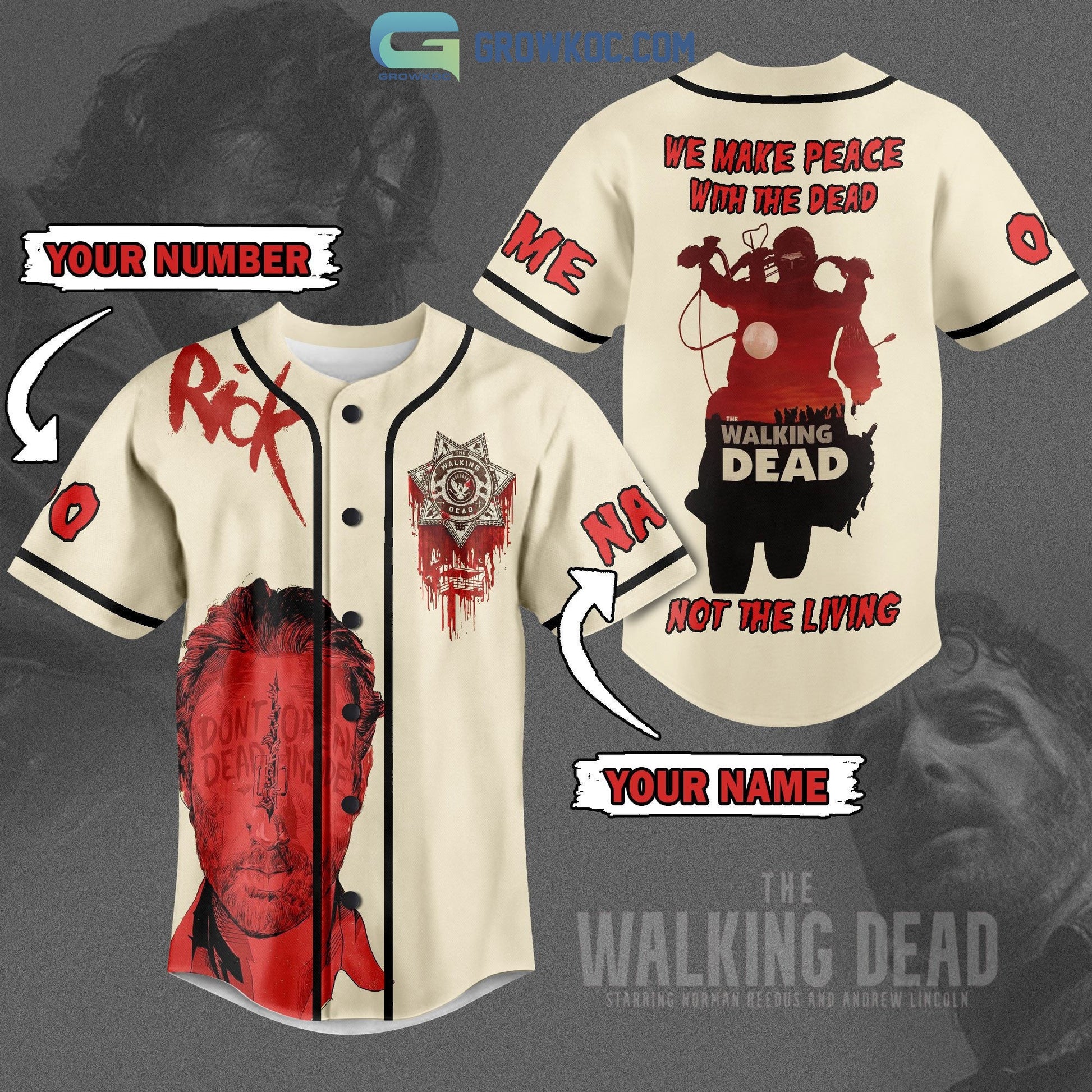 Rick Walking Dead We Make Peace With The Dead Not The Living Personalized Baseball Jersey baseball jersey product view 1