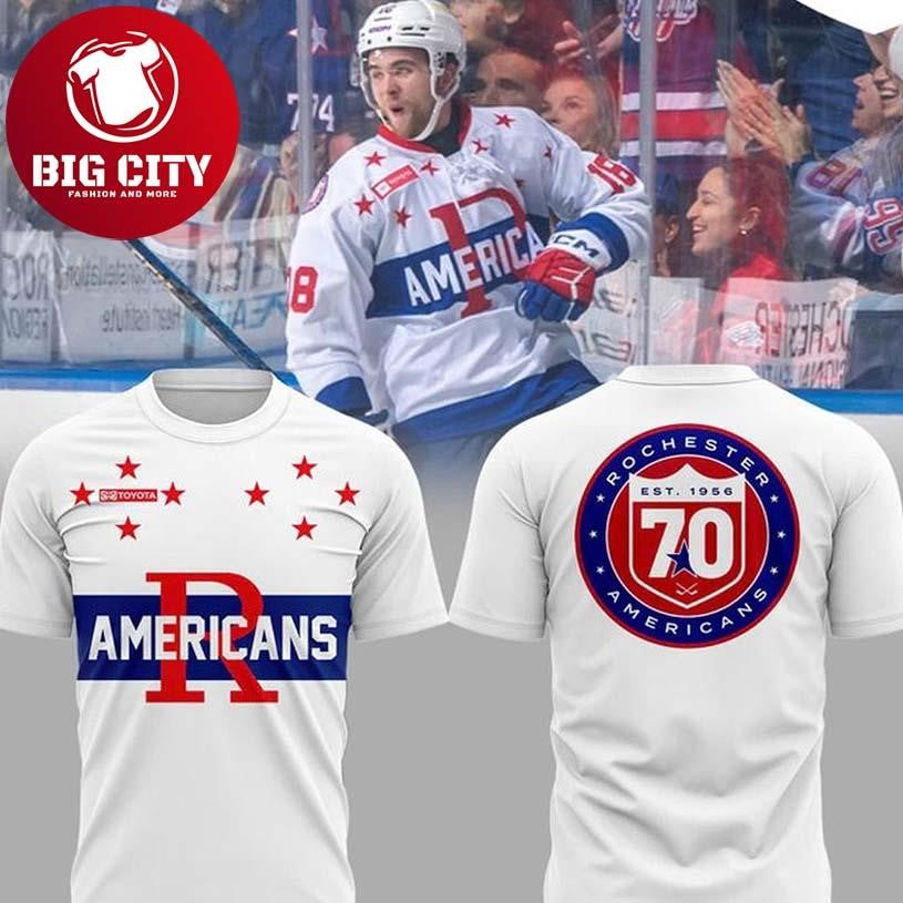 Rochester Americans Throwback Night 1956-2026 Anniversary Two Sided Shirt Unisex T-shirt, Sweatshirt, Hoodie, Long Sleeve Tee - T-Shirt, Sweatshirt, Hoodie