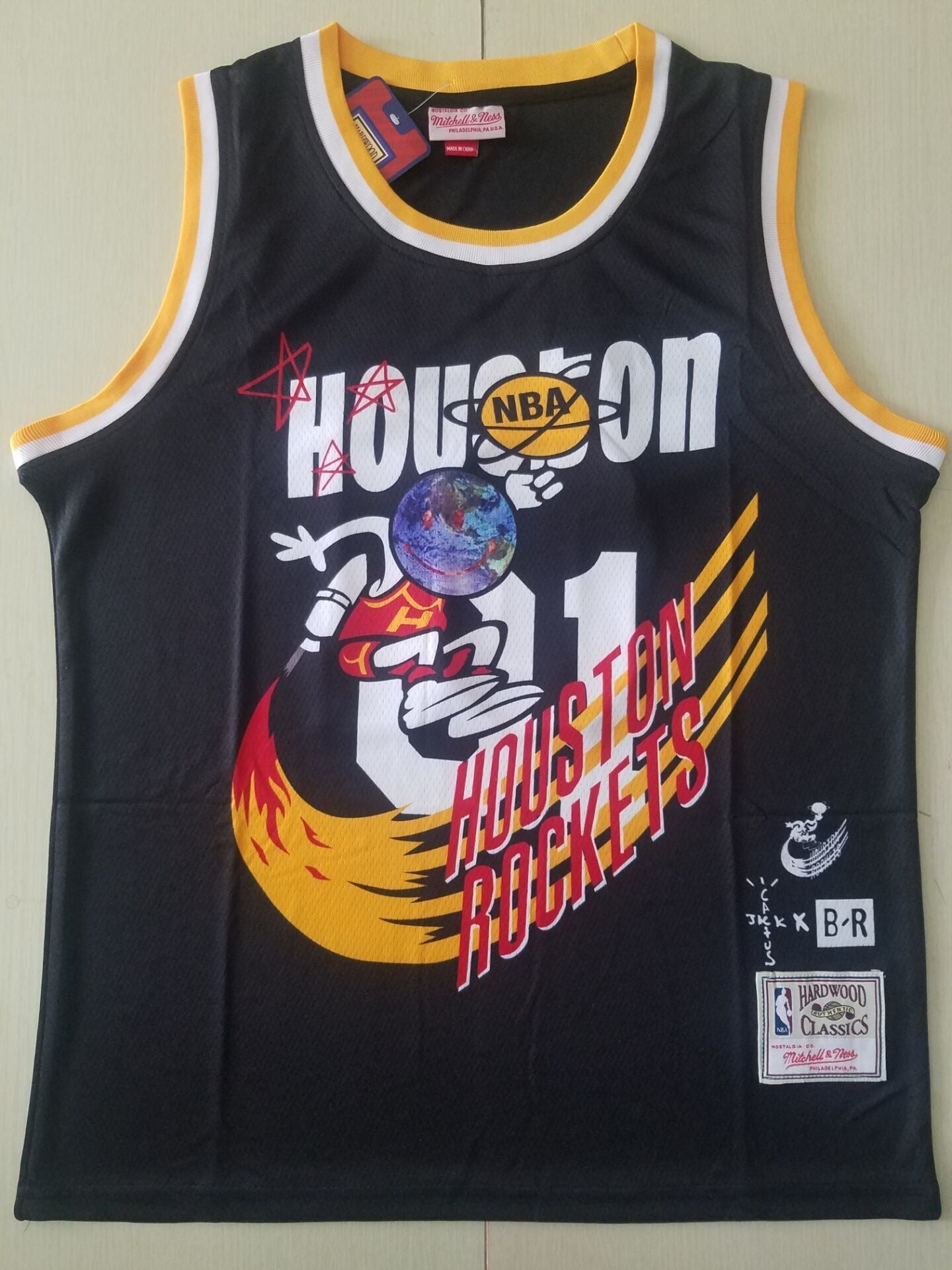 Rockets #01 JACK Travis Scott Mitchell Ness Bleacher Report Rockets Collaboration Jersey Style 4 basketball jersey product view 1