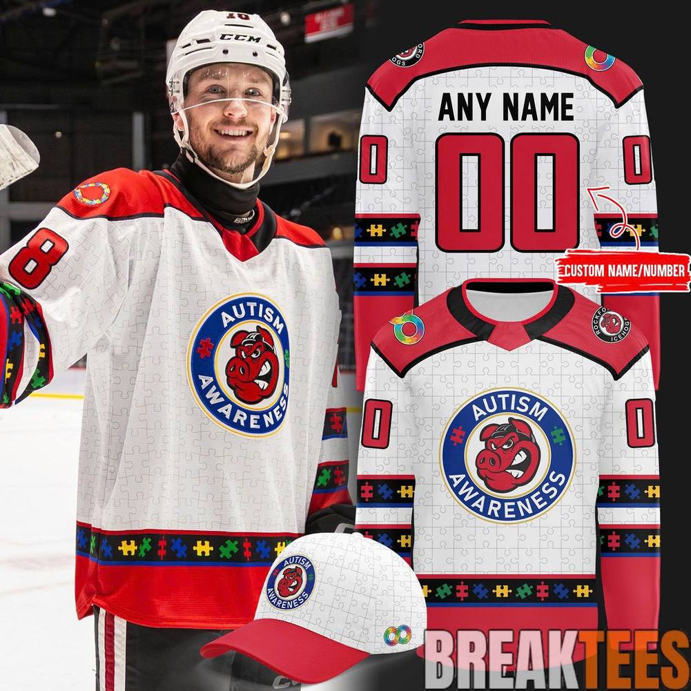 Rockford IceHogs 2026 Autism Awareness Custom Hockey Jersey hockey jersey product view 1