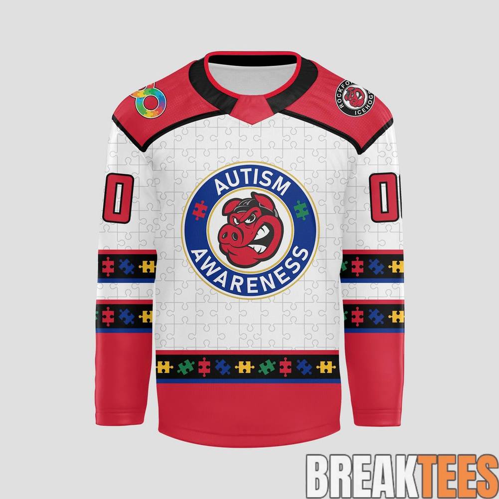 Rockford IceHogs 2026 Autism Awareness Custom Hockey Jersey hockey jersey product view 2