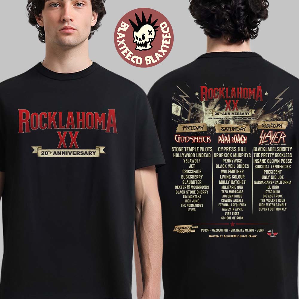 Rocklahoma 20th Anniversary 2026 Full Lineup In Pryor Oklahoma On September 4 5 6 2026 Two Sided T-Shirt - T-Shirt, Sweatshirt, Hoodie