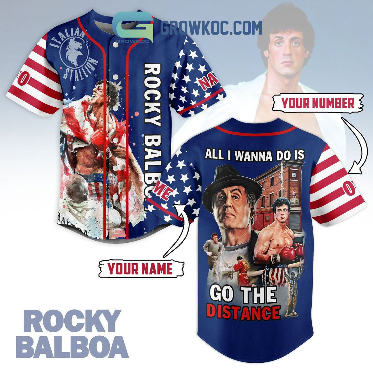 Rocky Balboa Go The Distance Personalized Baseball Jersey baseball jersey product view 1
