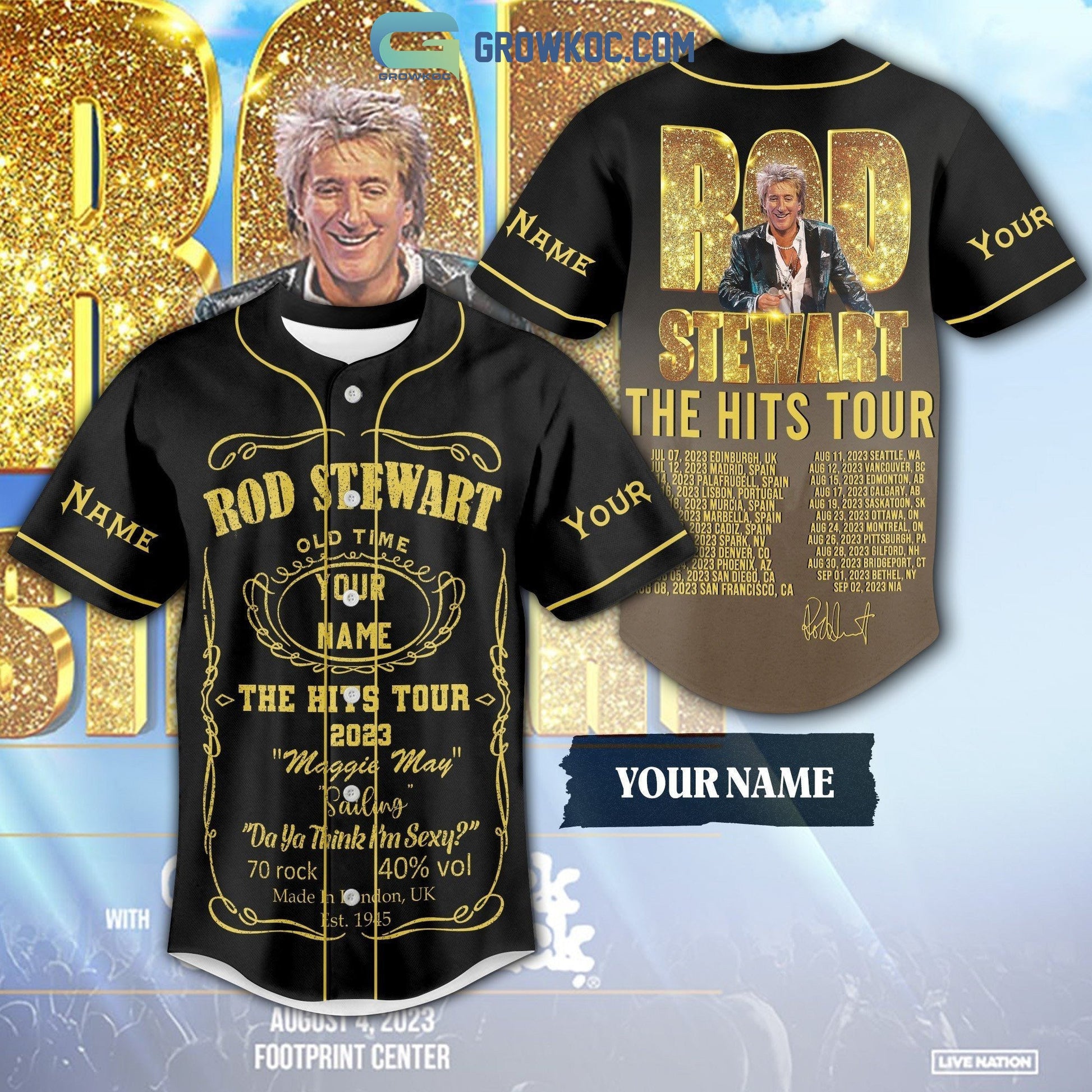 Rod Stewart The Hits Tour 2023 Personalized Baseball Jersey baseball jersey product view 1