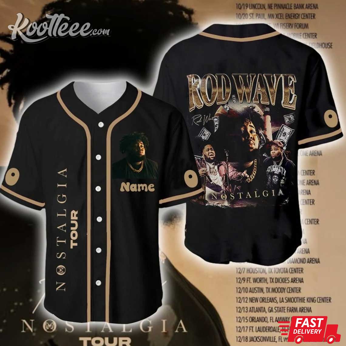 Rod Wave Customized Nostalgia 2023 Tour Baseball Jersey baseball jersey product view 1