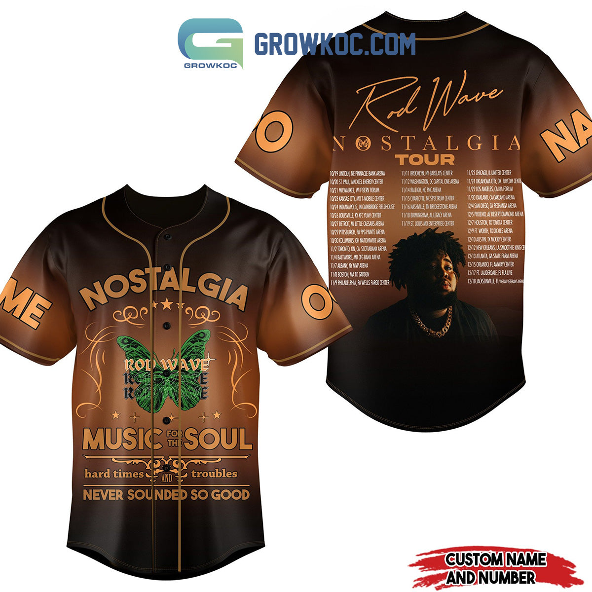 Rod Wave Nostalgia Tour Music For The Soul Hard Times And Troubles Never Sounded So Good Personalized Baseball Jersey baseball jersey product view 1