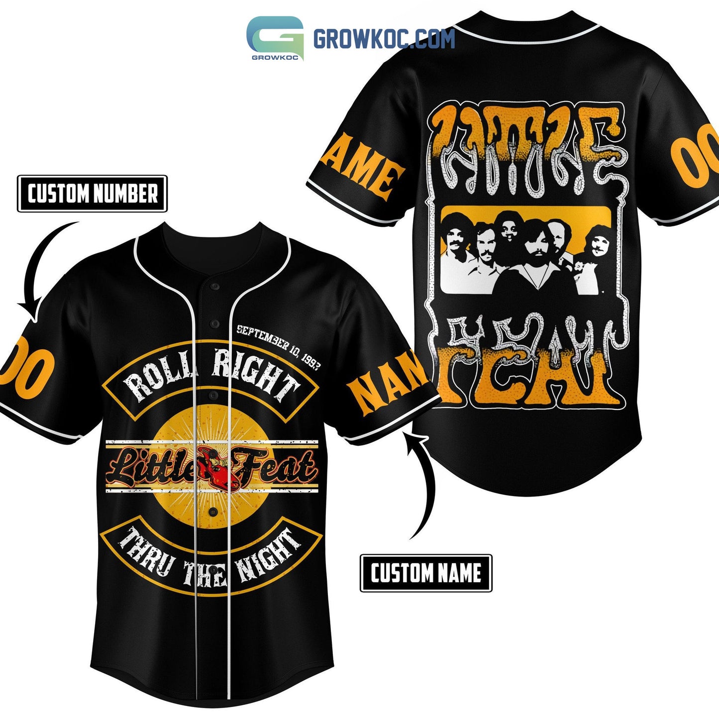 Roll Right Little Feat Thru The Night Personalized Baseball Jersey baseball jersey product view 1