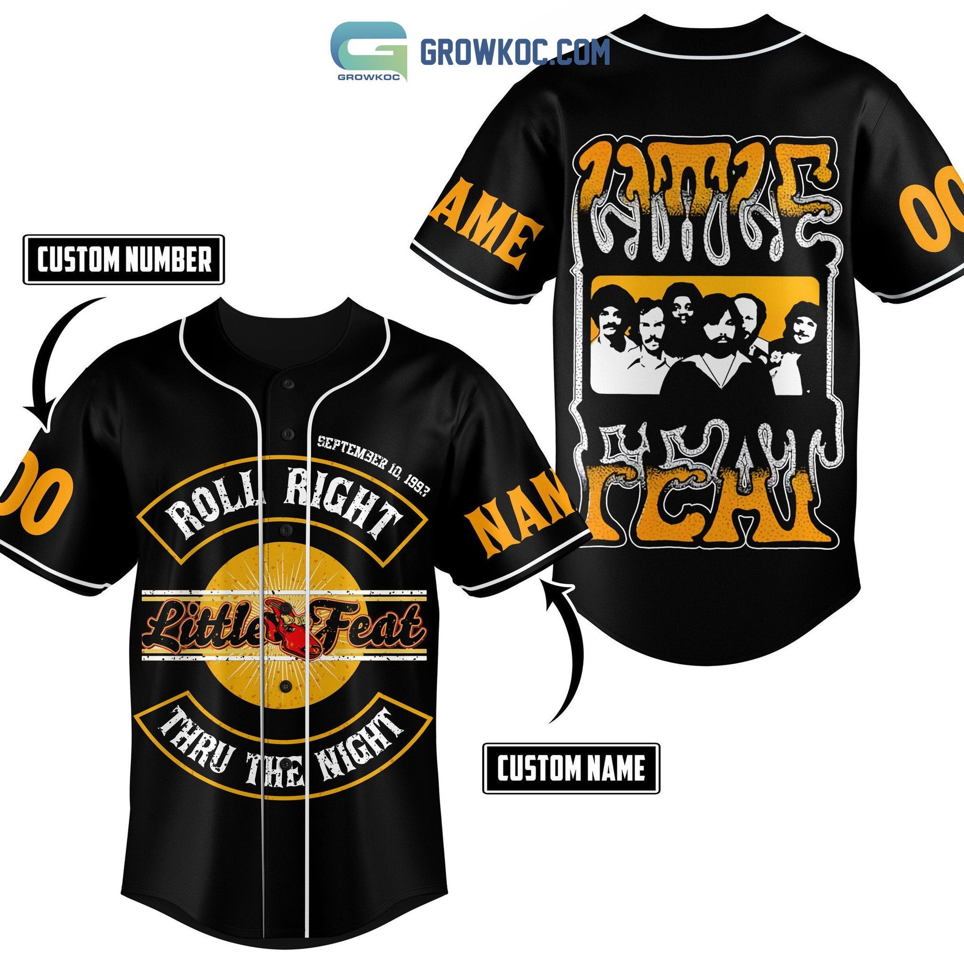Roll Right Little Feat Thru The Night Personalized Baseball Jersey baseball jersey product view 1
