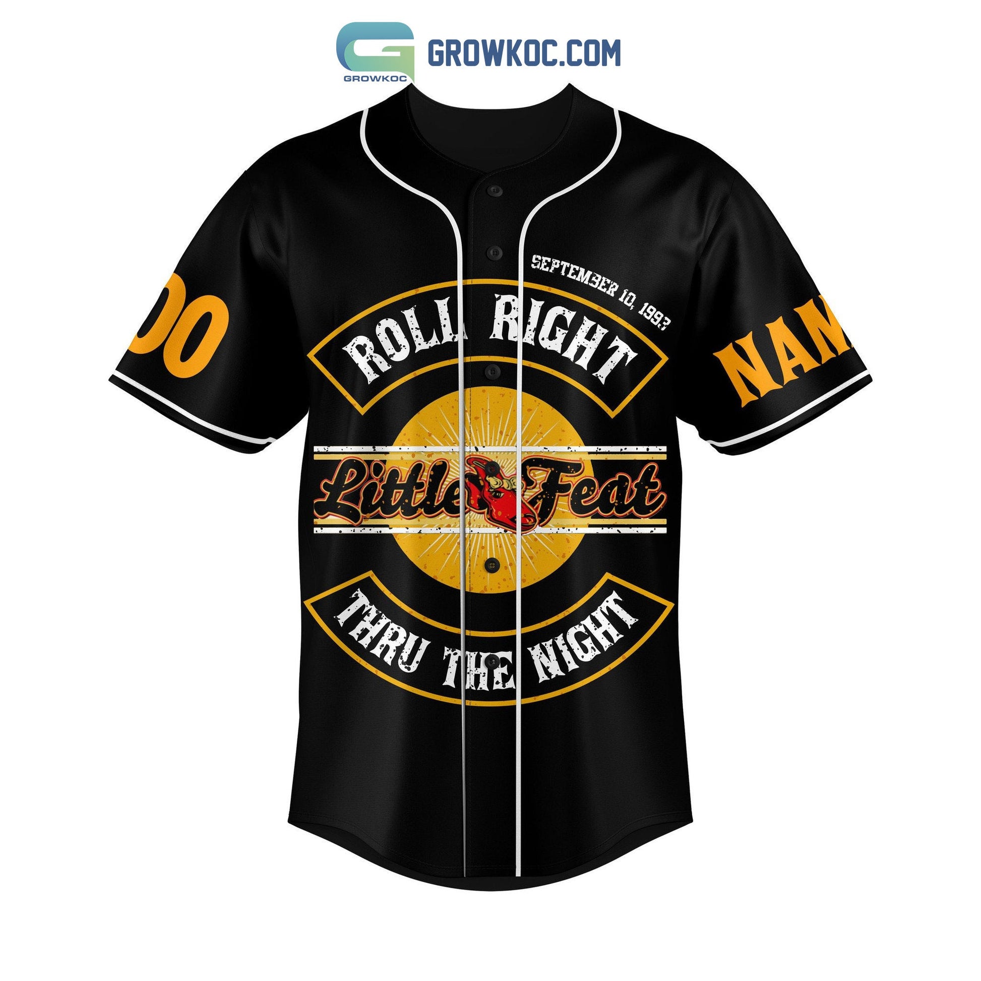 Roll Right Little Feat Thru The Night Personalized Baseball Jersey baseball jersey product view 2