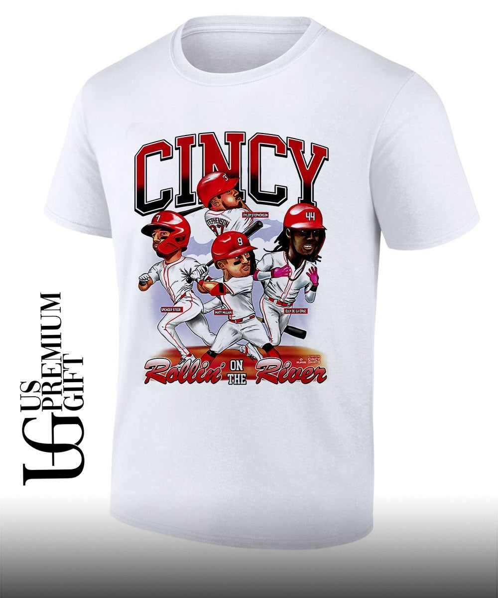 Rollin on the River Cincinnati Reds Baseball caricature shirt Unisex T-shirt, Sweatshirt, Hoodie, Long Sleeve Tee - T-Shirt, Sweatshirt, Hoodie