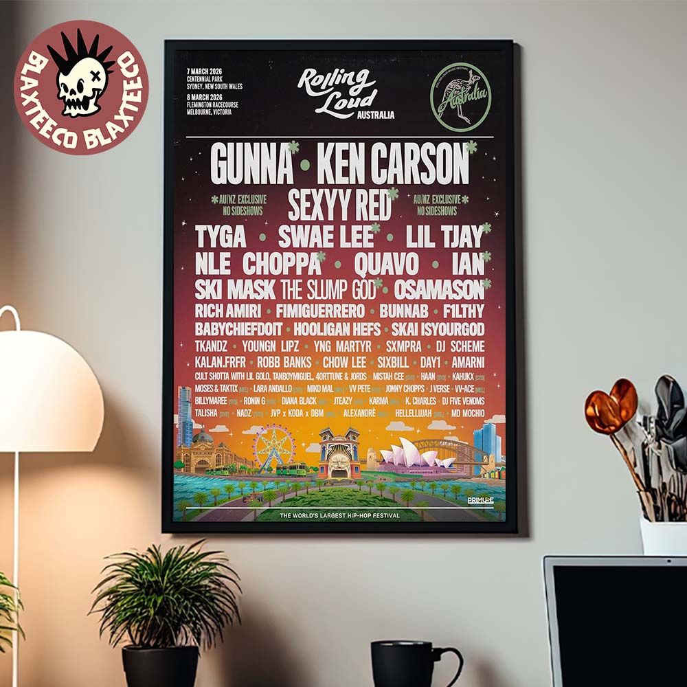 Rolling Loud Australia 2026 Festival Full Lineup In Sydney And Melbourne On 7 And 8 March 2026 Home Decor Poster Canvas - T-Shirt, Sweatshirt, Hoodie
