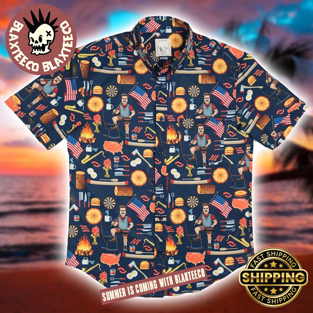 Ron Swanson RSVLTS Shirt Of Greatness Summer Button Short Sleeve Hawaiian Shirt Unisex T-shirt, Sweatshirt, Hoodie, Long Sleeve Tee - T-Shirt, Sweatshirt, Hoodie