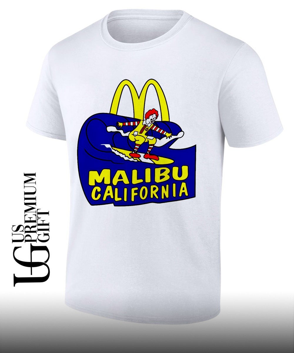 Ronald McDonald surfing McDonald_s Malibu California shirt Unisex T-shirt, Sweatshirt, Hoodie, Long Sleeve Tee - T-Shirt, Sweatshirt, Hoodie