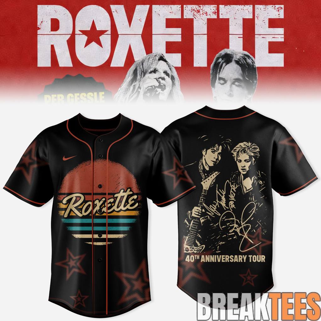 Roxette 40th Anniversary Tour 2026 Baseball Jersey Unisex T-shirt, Sweatshirt, Hoodie, Long Sleeve Tee - T-Shirt, Sweatshirt, Hoodie