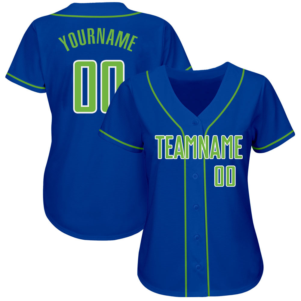 Custom Royal Neon Green-White Authentic Baseball Jersey baseball jersey product view 2