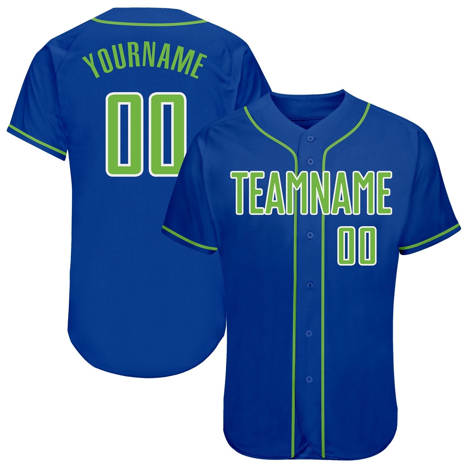 Custom Royal Neon Green-White Authentic Baseball Jersey baseball jersey product view 1