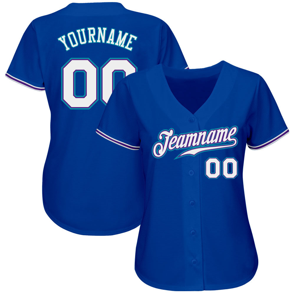 Custom Royal White-Teal Authentic Baseball Jersey baseball jersey product view 2