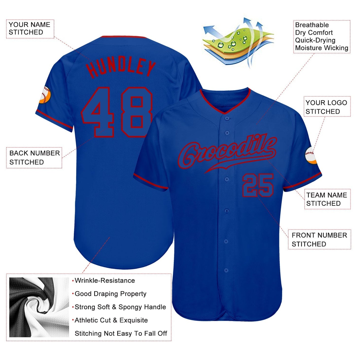 Custom Royal Royal-Red Authentic Baseball Jersey baseball jersey product view 3