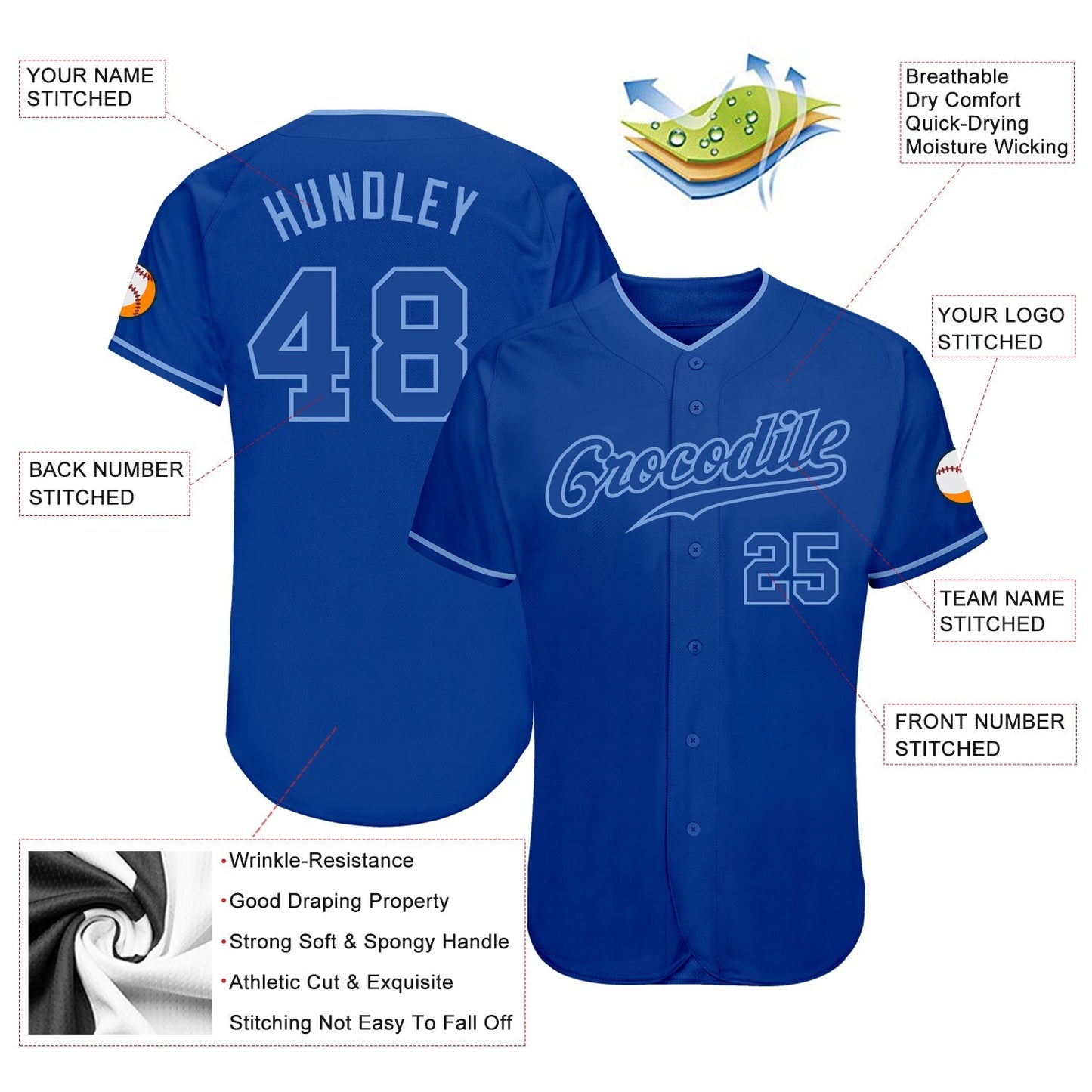 Custom Royal Royal-Light Blue Authentic Baseball Jersey baseball jersey product view 3