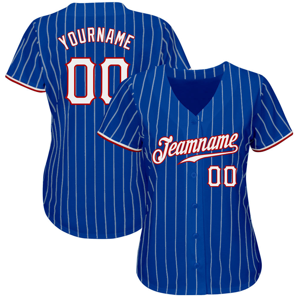 Custom Royal White Pinstripe White-Red Authentic Baseball Jersey baseball jersey product view 2