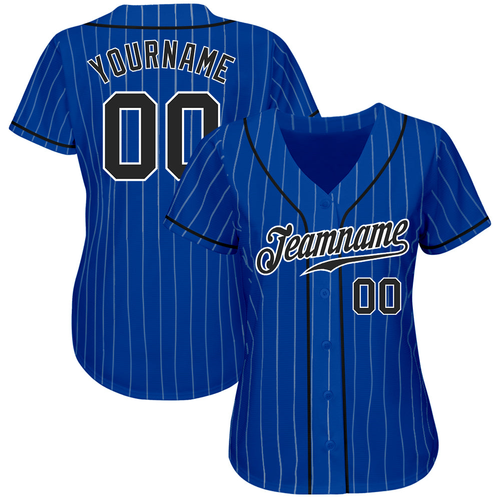Custom Royal White Pinstripe Black-White Authentic Baseball Jersey baseball jersey product view 2