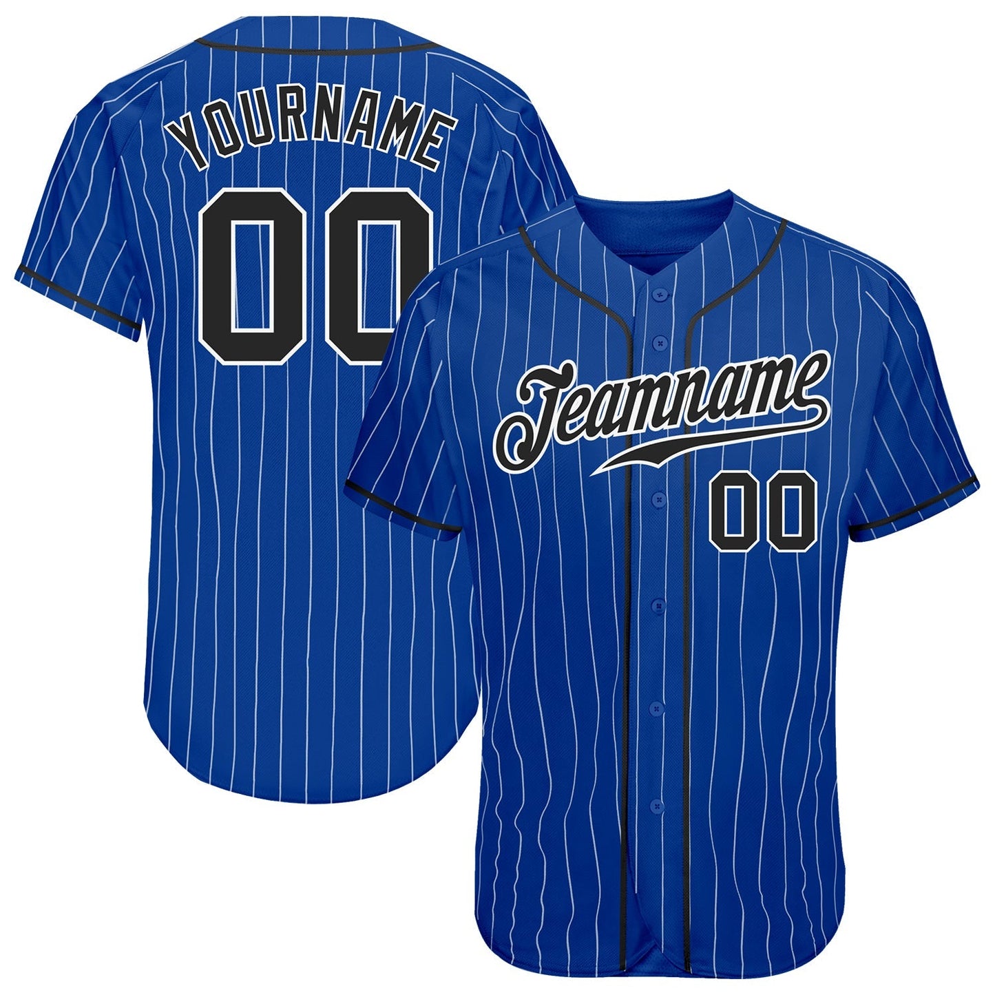 Custom Royal White Pinstripe Black-White Authentic Baseball Jersey baseball jersey product view 1