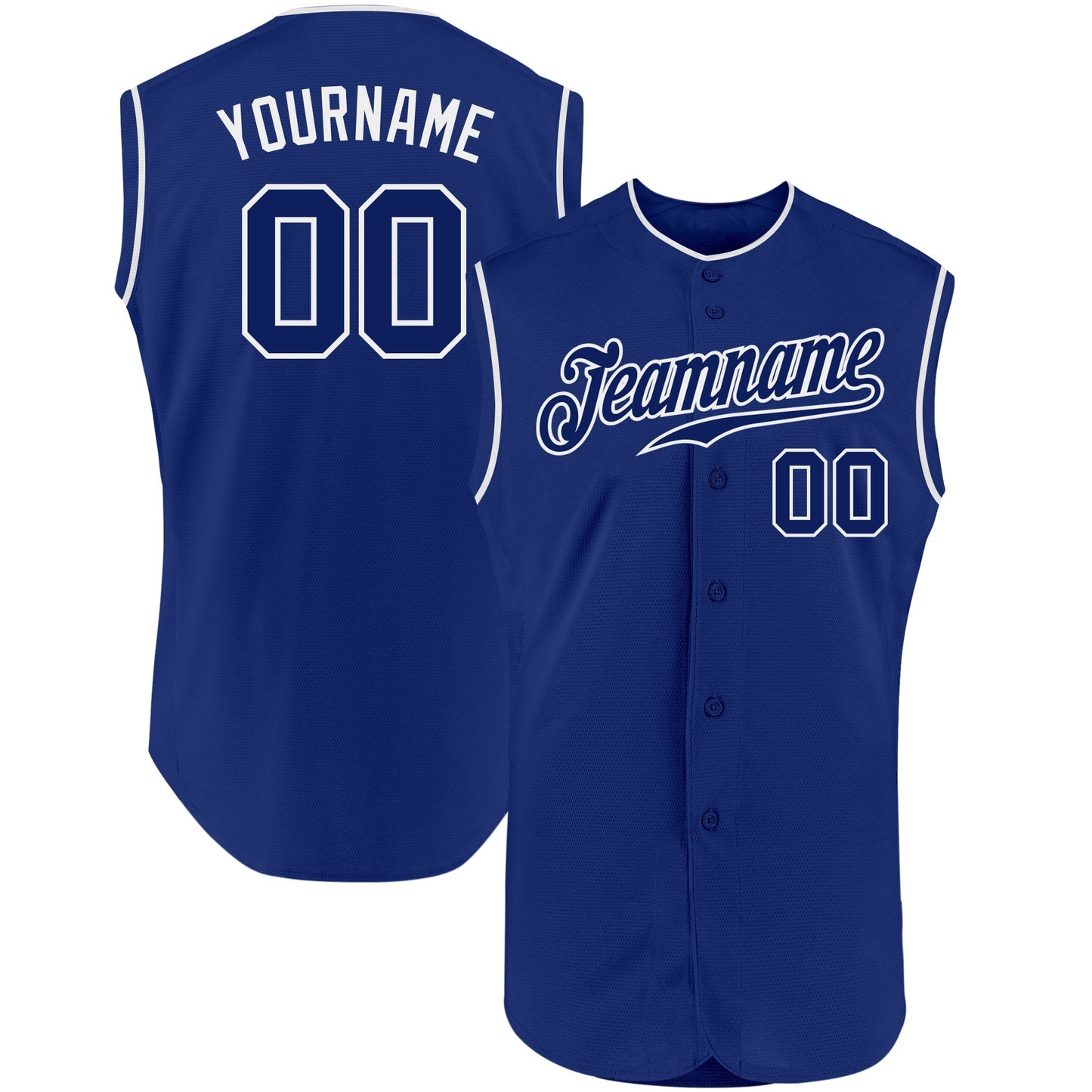 Custom Royal Royal-White Authentic Sleeveless Baseball Jersey baseball jersey product view 1