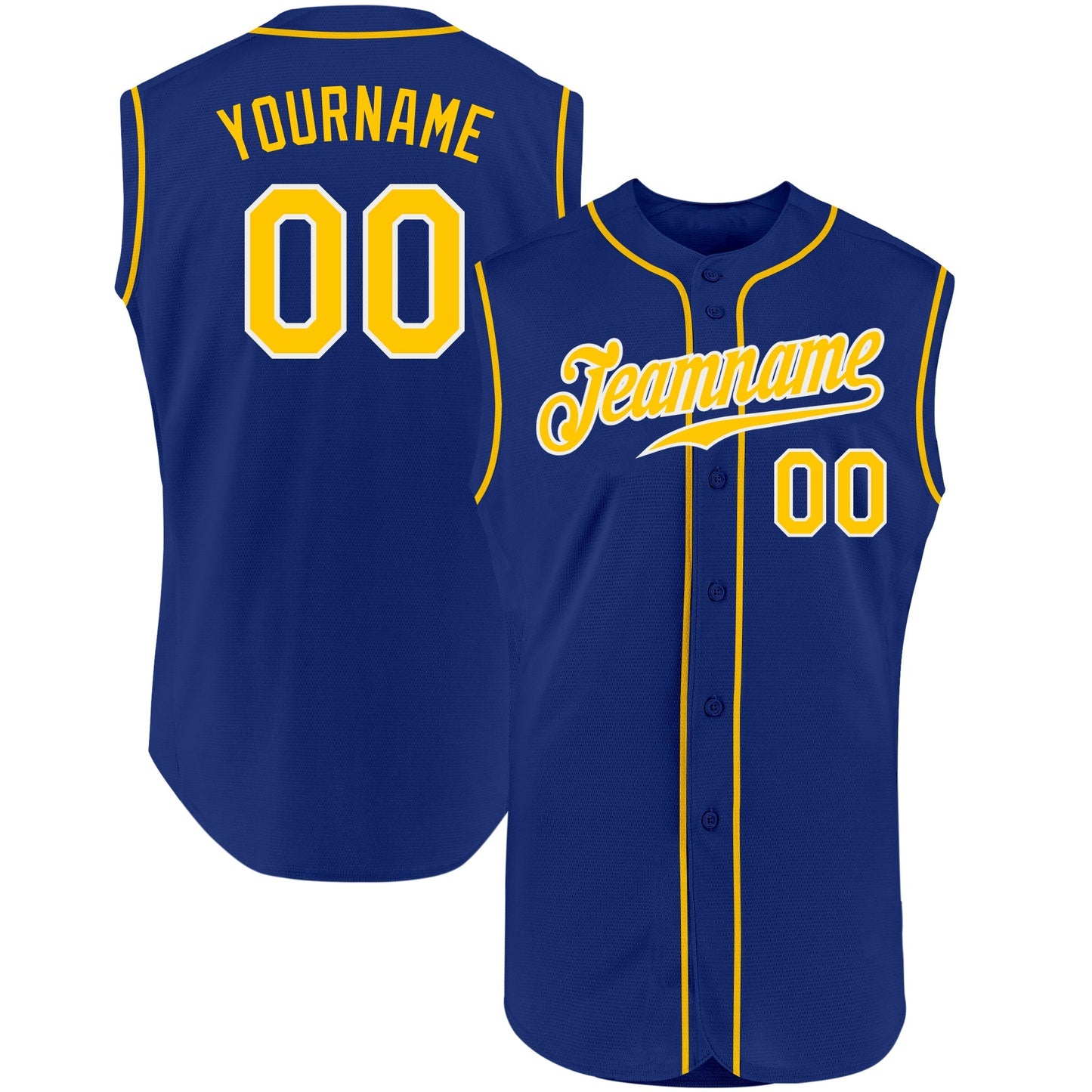 Custom Royal Gold-White Authentic Sleeveless Baseball Jersey baseball jersey product view 1