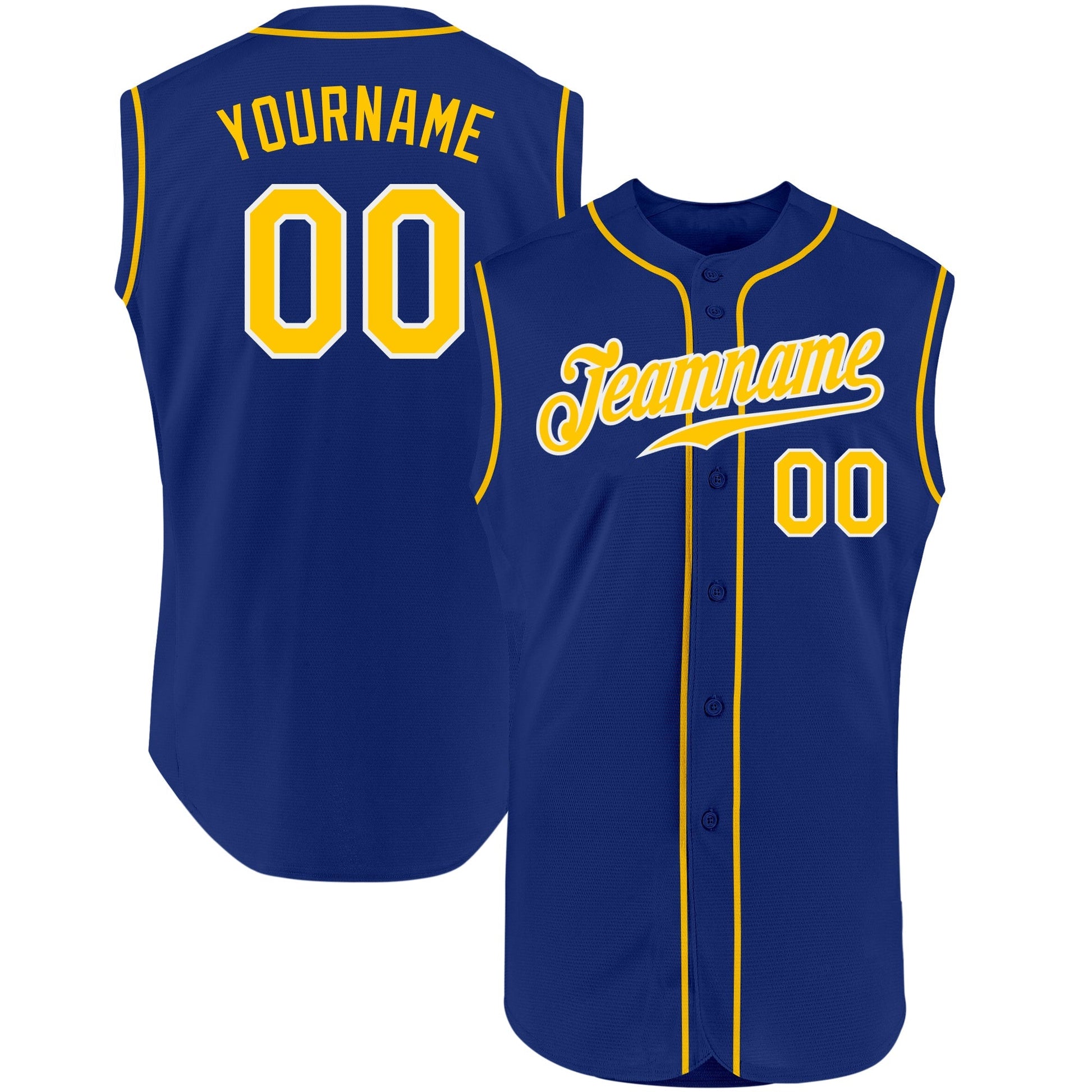 Custom Royal Gold-White Authentic Sleeveless Baseball Jersey baseball jersey product view 1