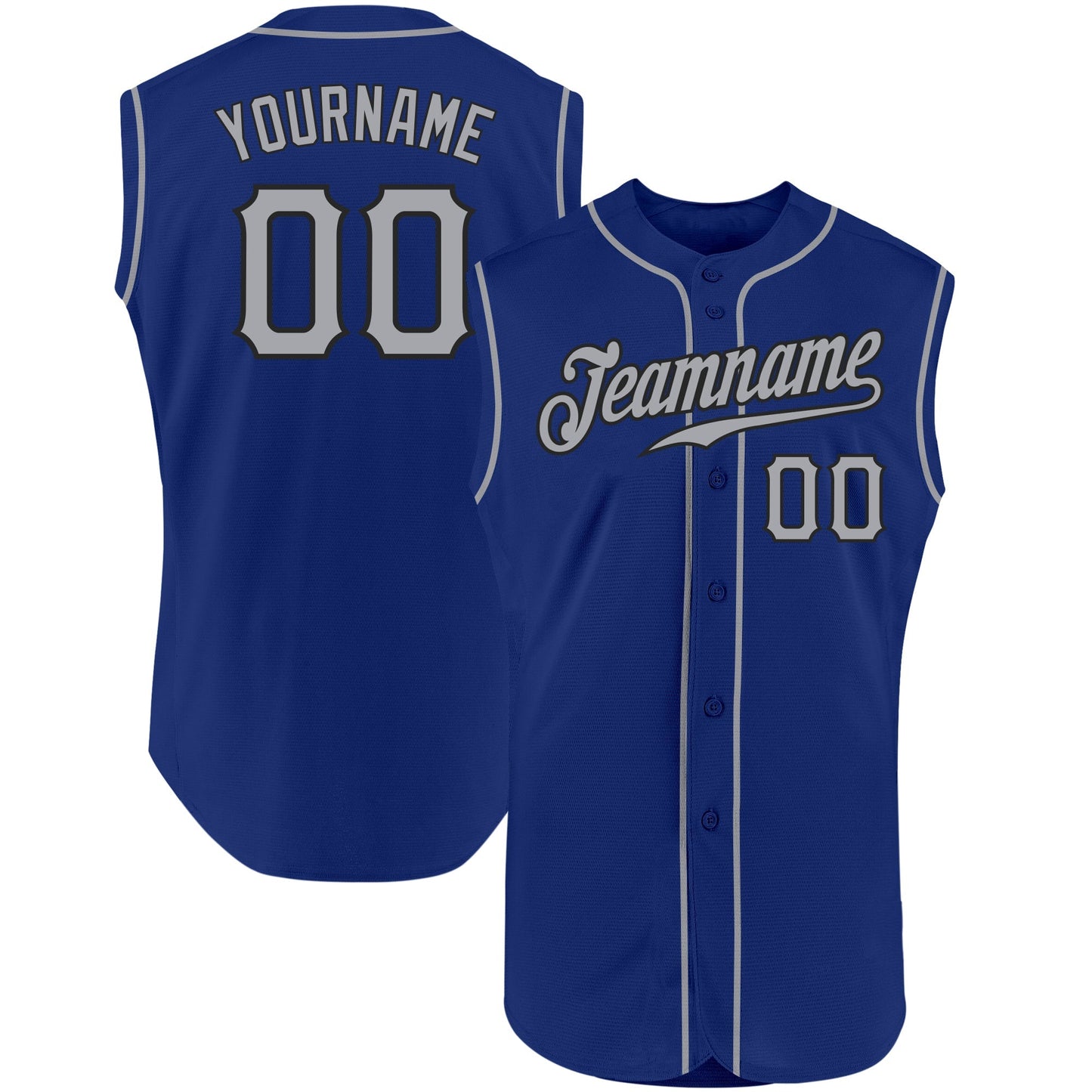 Custom Royal Gray-Black Authentic Sleeveless Baseball Jersey baseball jersey product view 1