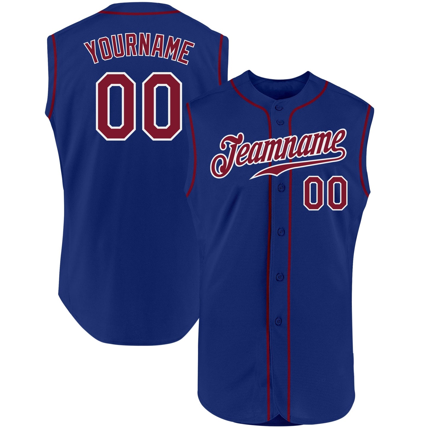 Custom Royal Crimson-White Authentic Sleeveless Baseball Jersey baseball jersey product view 1
