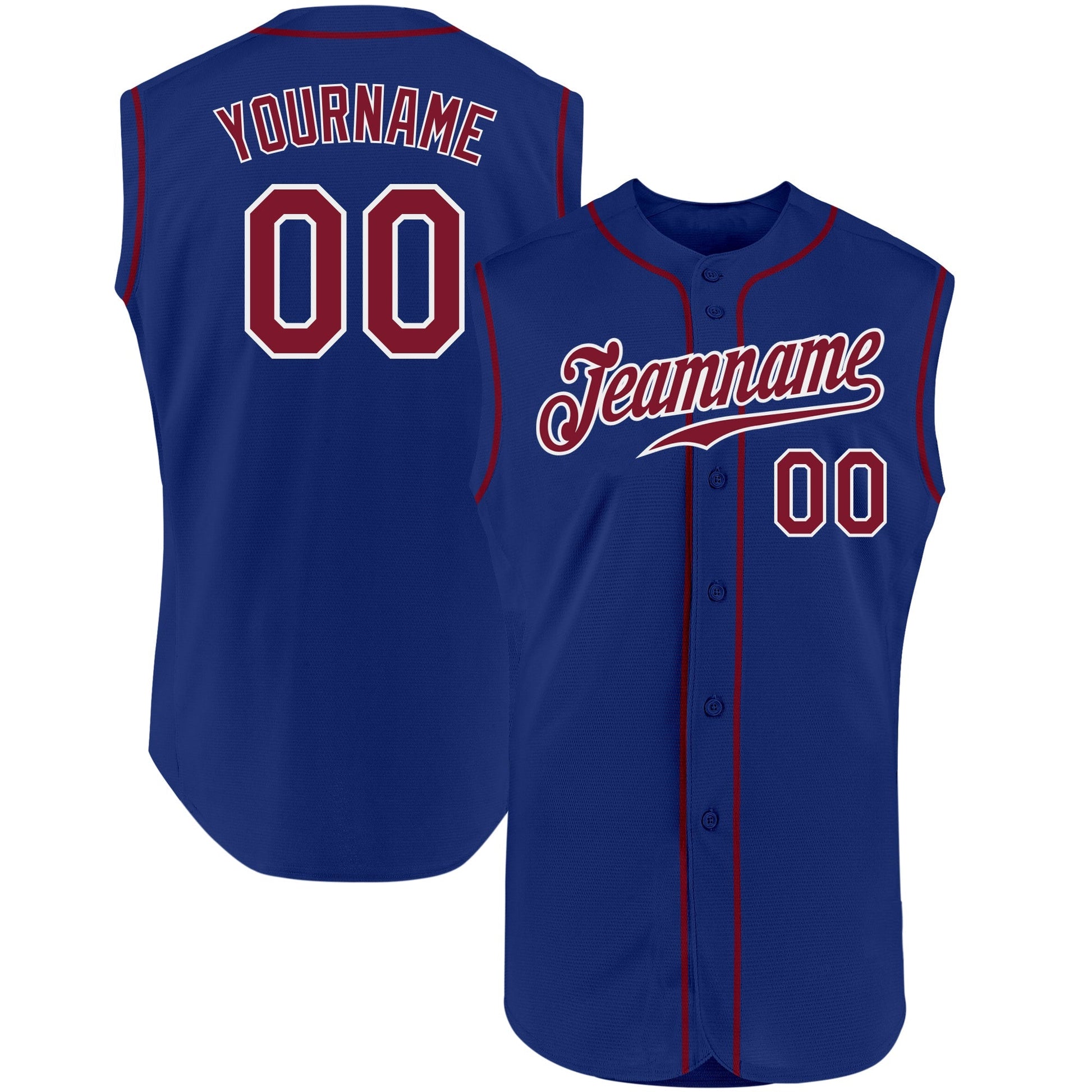 Custom Royal Crimson-White Authentic Sleeveless Baseball Jersey baseball jersey product view 1