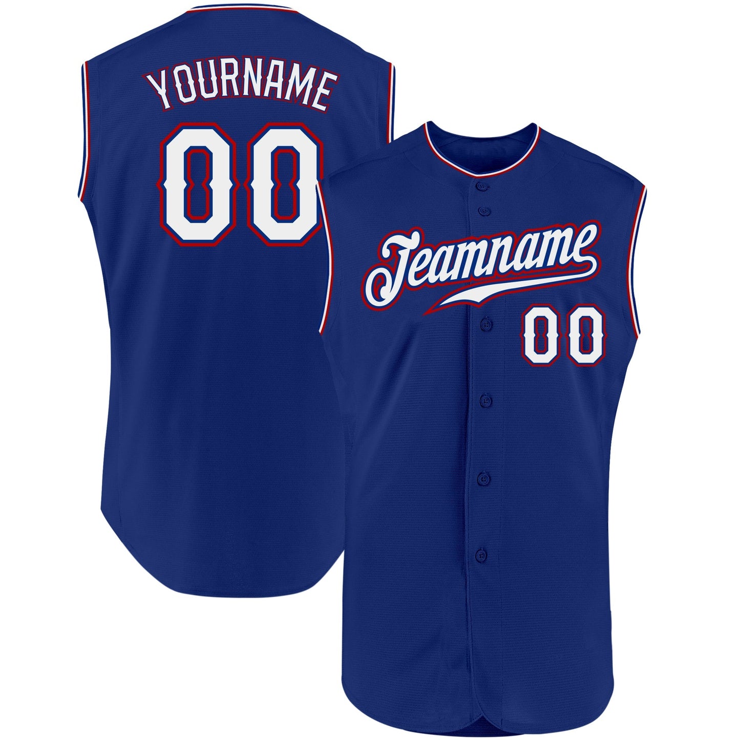 Custom Royal White-Red Authentic Sleeveless Baseball Jersey baseball jersey product view 1