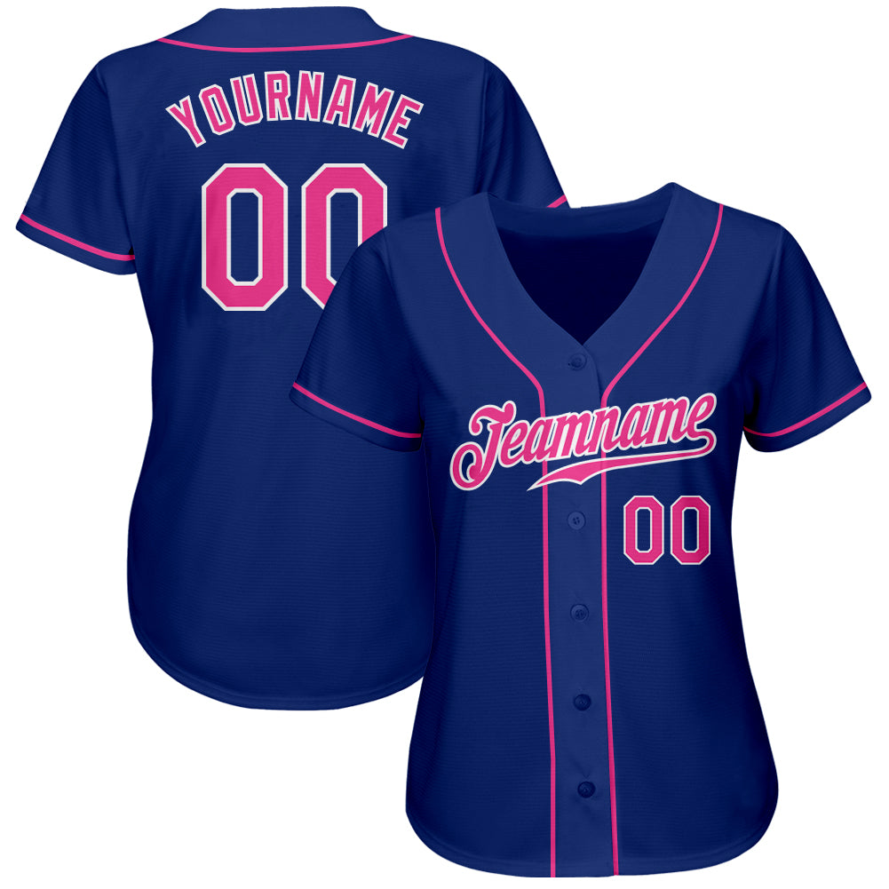 Custom Royal Pink-White Authentic Baseball Jersey baseball jersey product view 2