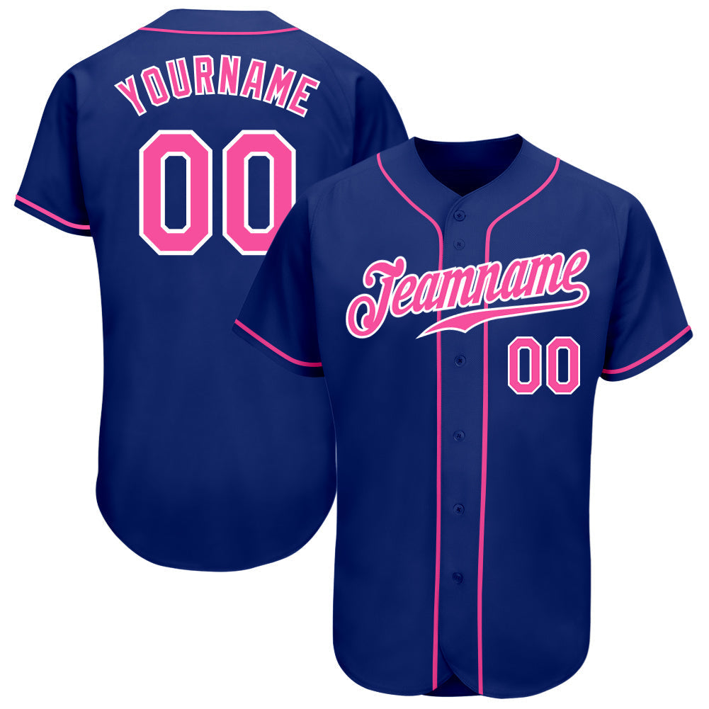 Custom Royal Pink-White Authentic Baseball Jersey baseball jersey product view 1