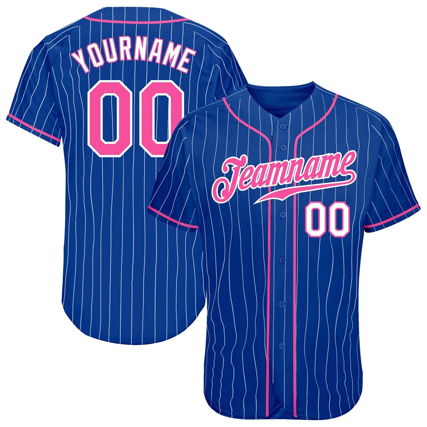 Custom Royal White Pinstripe Pink-White Authentic Baseball Jersey baseball jersey product view 1