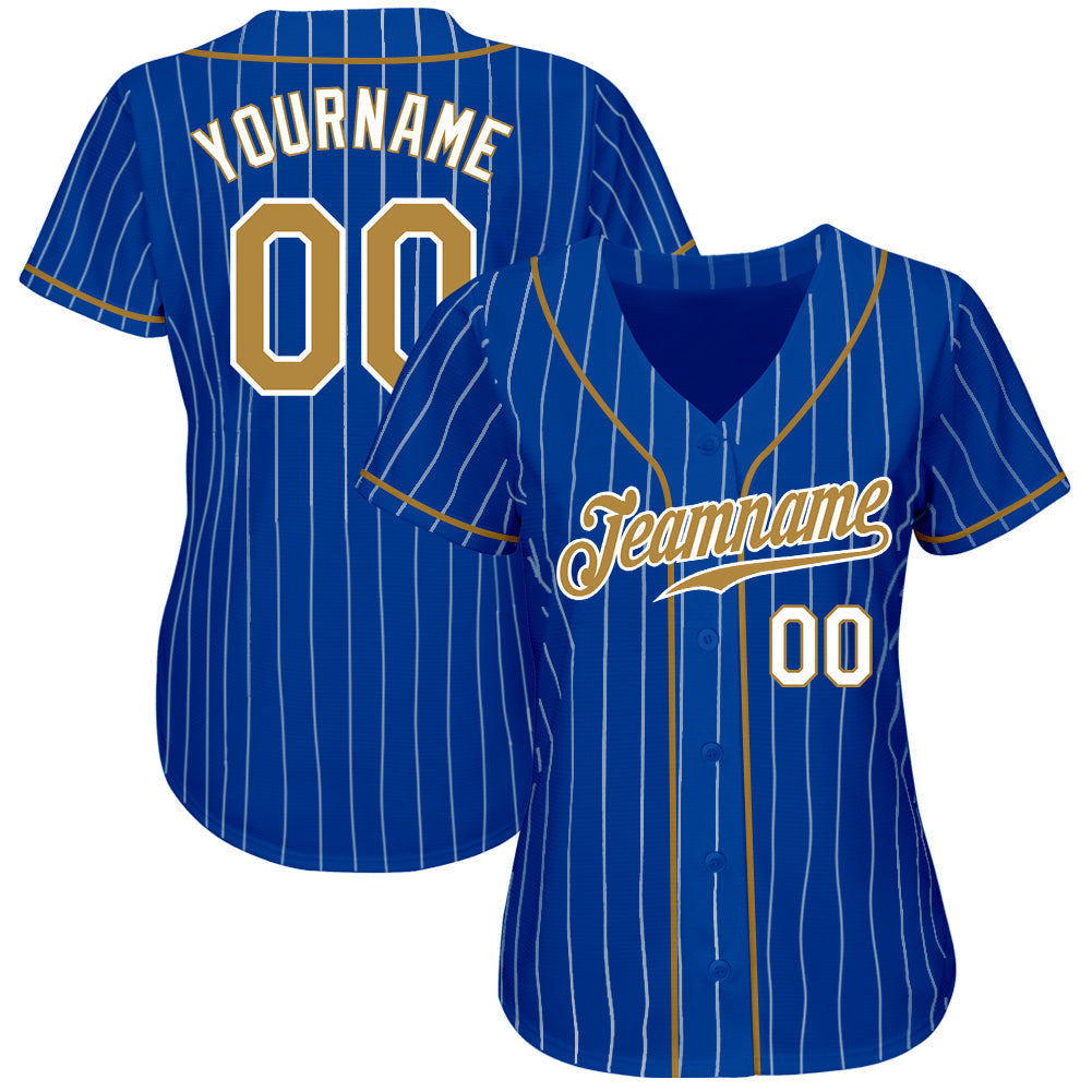 Custom Royal White Pinstripe Old Gold-White Authentic Baseball Jersey baseball jersey product view 2