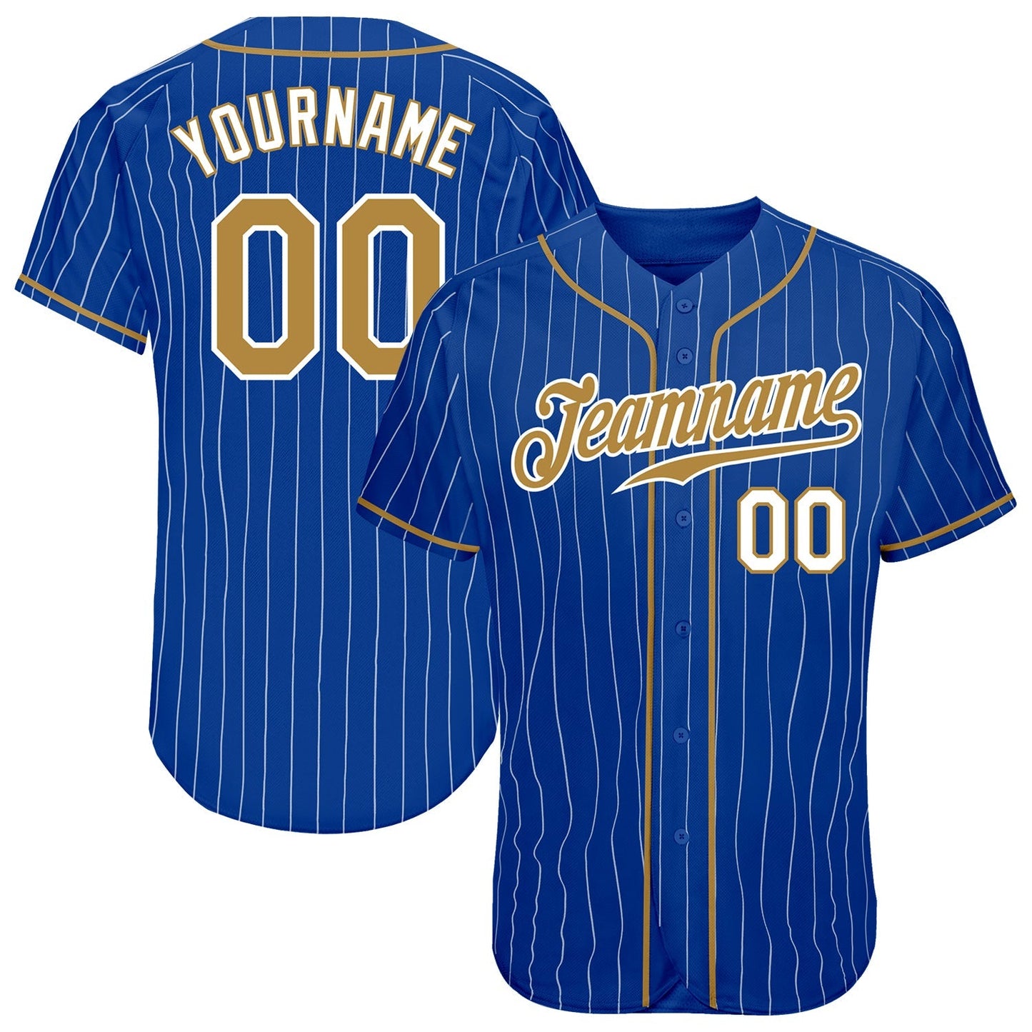 Custom Royal White Pinstripe Old Gold-White Authentic Baseball Jersey baseball jersey product view 1