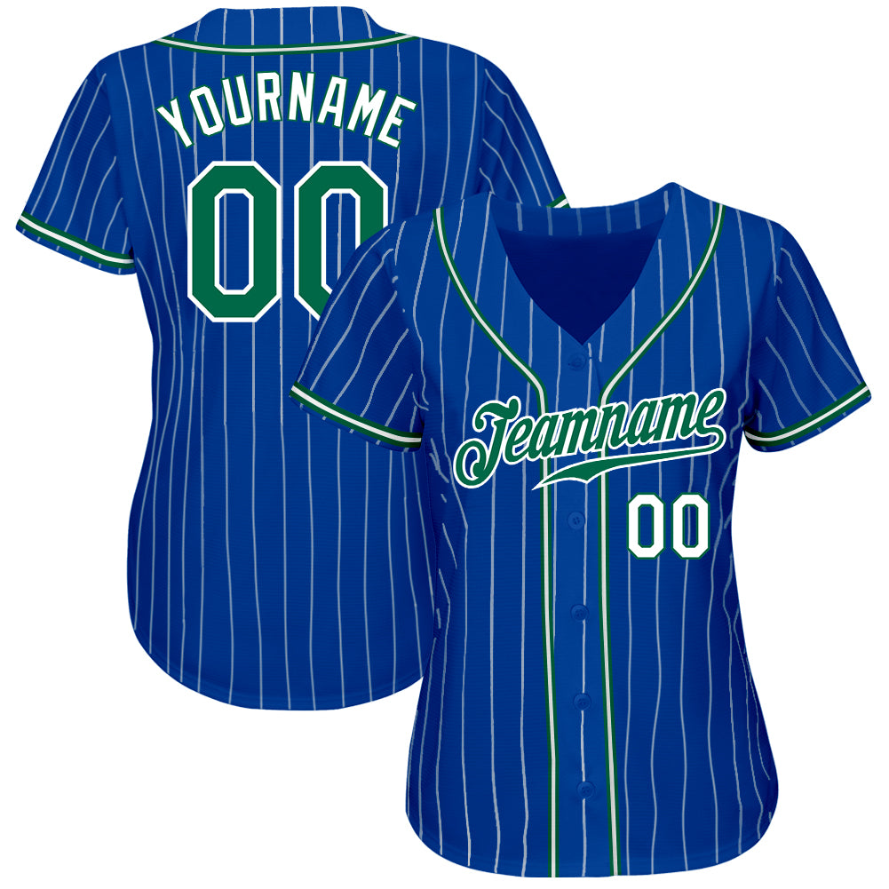 Custom Royal White Pinstripe Kelly Green-White Authentic Baseball Jersey baseball jersey product view 2
