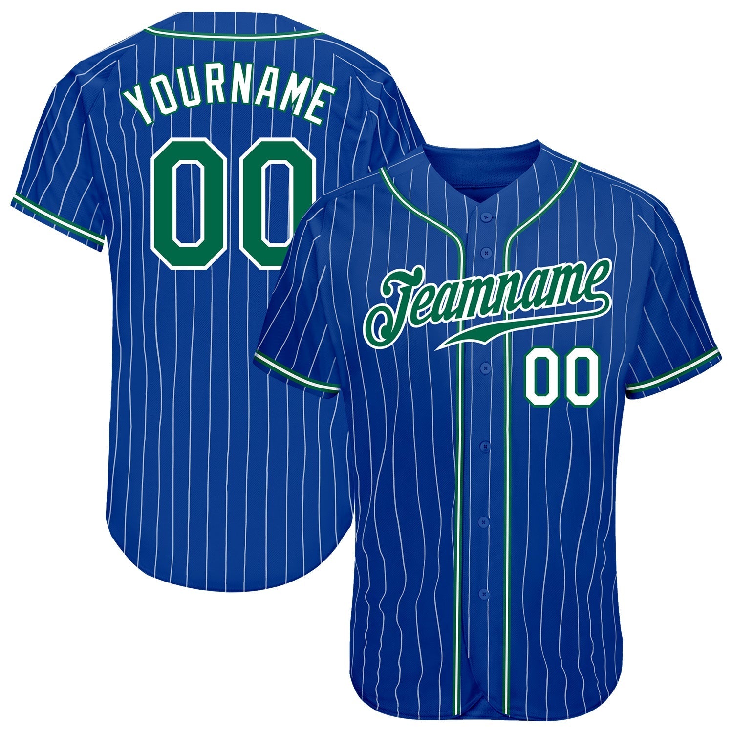 Custom Royal White Pinstripe Kelly Green-White Authentic Baseball Jersey baseball jersey product view 1