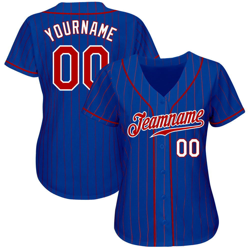 Custom Royal Red Pinstripe Red-White Authentic Baseball Jersey baseball jersey product view 2