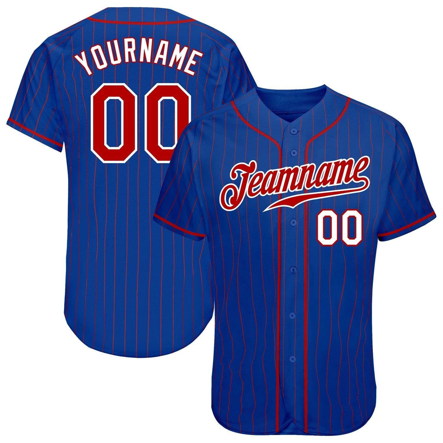 Custom Royal Red Pinstripe Red-White Authentic Baseball Jersey baseball jersey product view 1