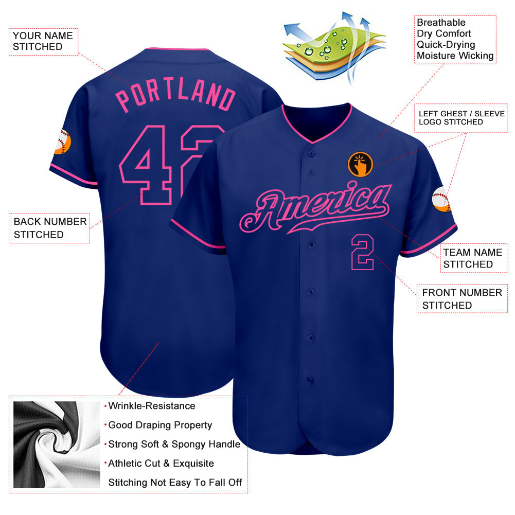Custom Royal Royal-Pink Authentic Baseball Jersey baseball jersey product view 3